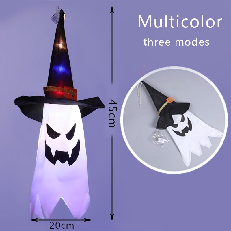 LED Halloween Decoration Flashing Light Gypsophila Ghost Festival Dress Up Glowing Wizard Ghost Hat Lamp Decor Hanging Lantern acacuss