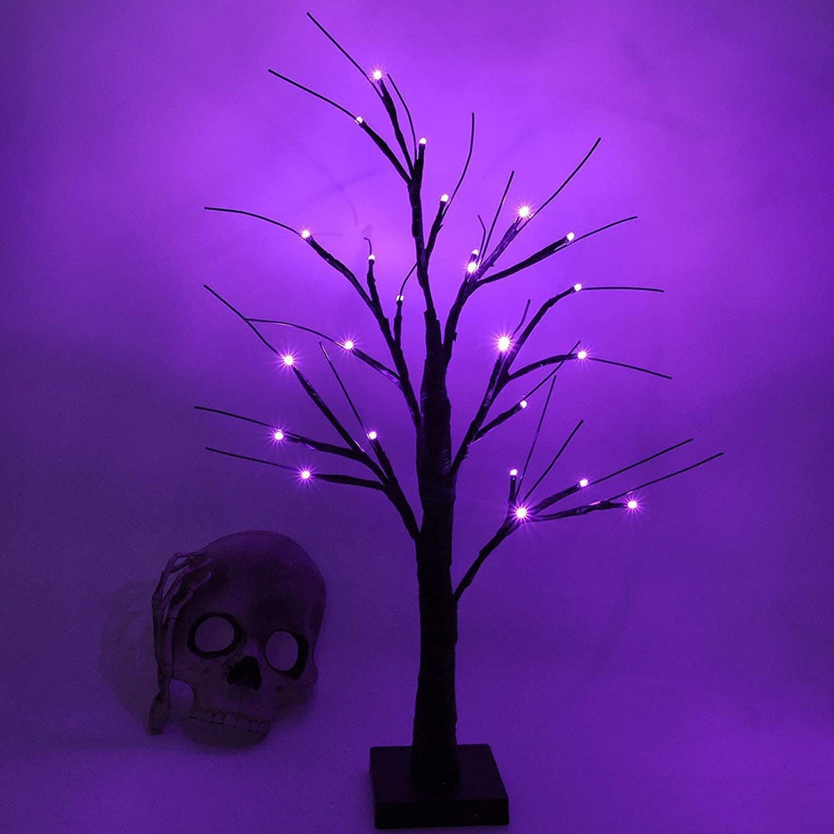 LED Simulation Purple Tree Light Halloween Thanksgiving Decoration acacuss