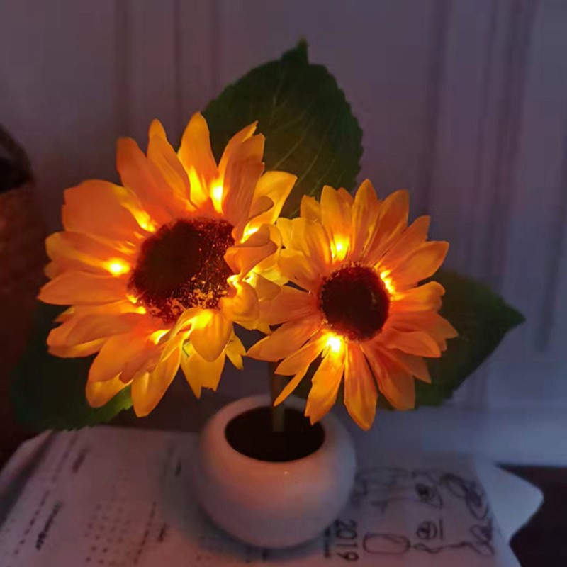 LED Sunflower Bouquet Night Light Simulation Flower Atmosphere Desk Light Romantic Bedside Flower Lamp Gift Cafe Home Room Decor acacuss