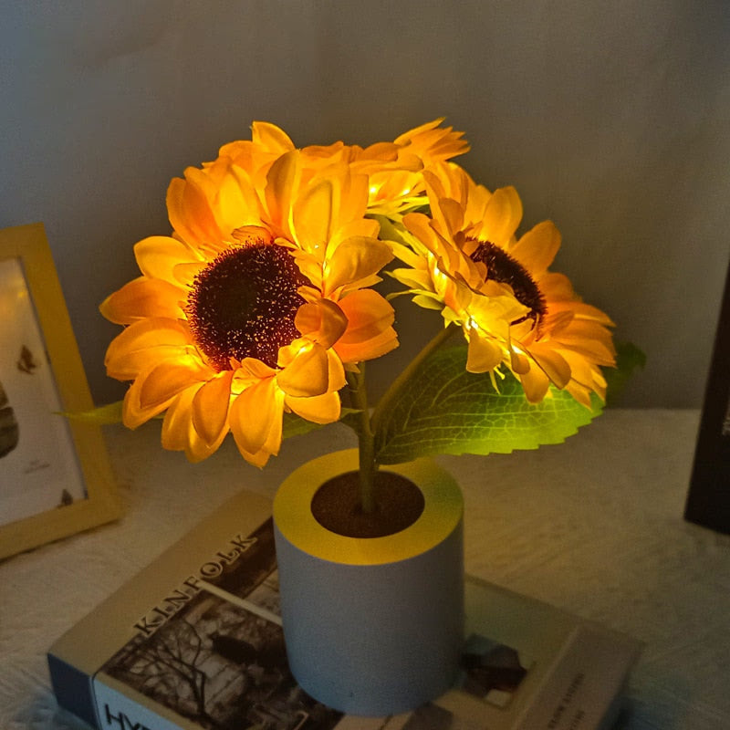 LED Sunflower Bouquet Night Light Simulation Flower Atmosphere Desk Light Romantic Bedside Flower Lamp Gift Cafe Home Room Decor acacuss