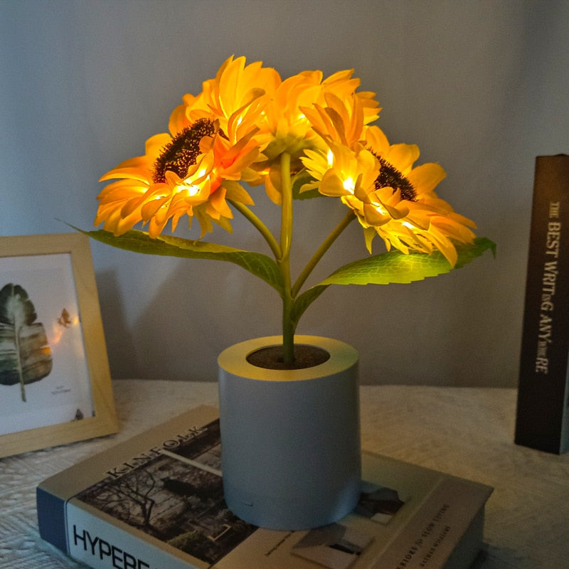 LED Sunflower Bouquet Night Light Simulation Flower Atmosphere Desk Light Romantic Bedside Flower Lamp Gift Cafe Home Room Decor acacuss