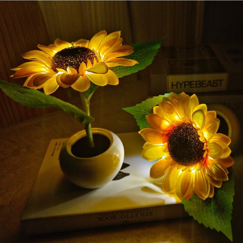 LED Sunflower Bouquet Night Light Simulation Flower Atmosphere Desk Light Romantic Bedside Flower Lamp Gift Cafe Home Room Decor acacuss