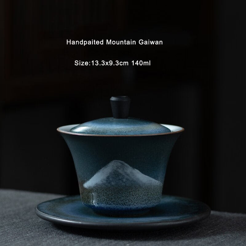 LUWU ceramic gaiwan handpainted mountain porcelain tureen 140ml acacuss