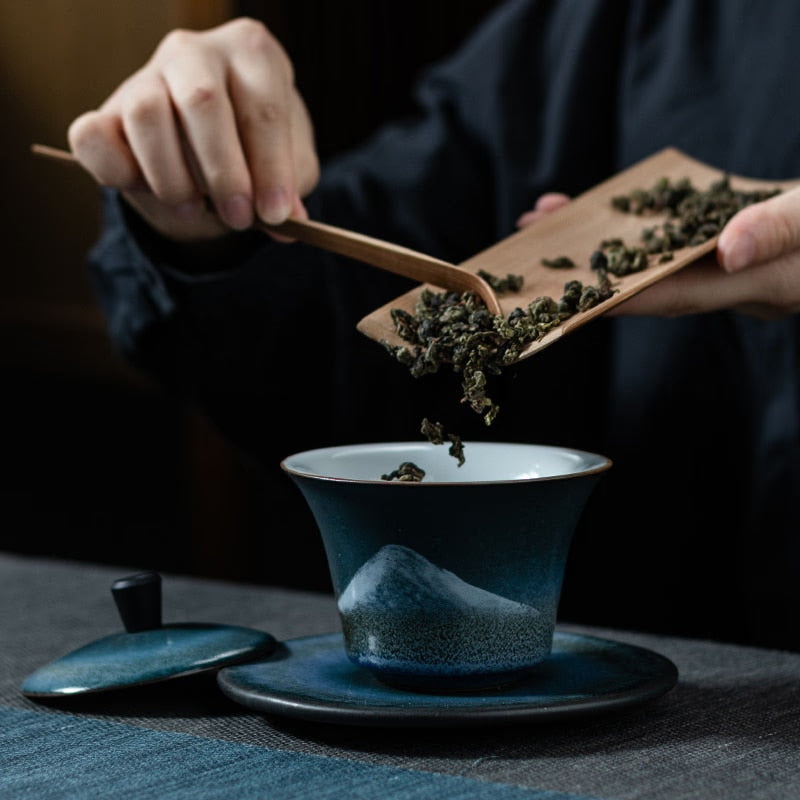 LUWU ceramic gaiwan handpainted mountain porcelain tureen 140ml acacuss