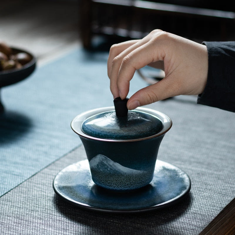 LUWU ceramic gaiwan handpainted mountain porcelain tureen 140ml acacuss