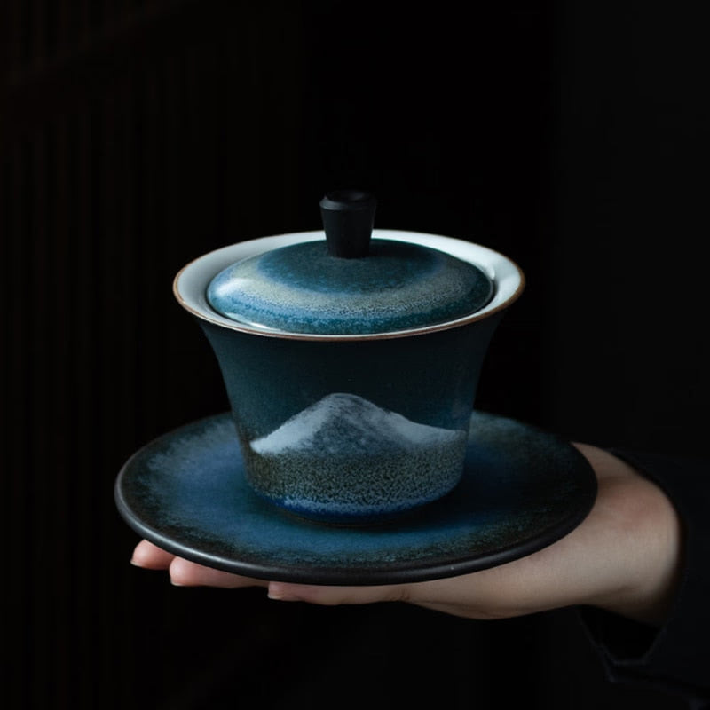 LUWU ceramic gaiwan handpainted mountain porcelain tureen 140ml acacuss