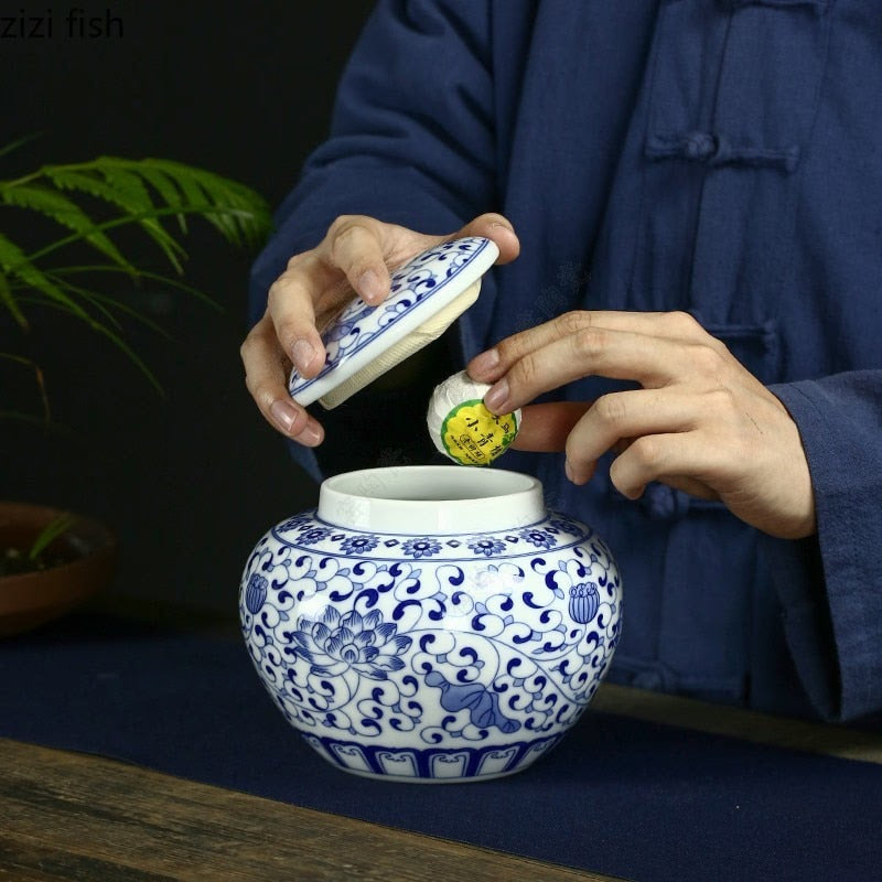 Large Ceramic Tea Caddy Sealed Jar Tea Box Storage Tank Medicinal Pot Candy Jar Tea Container Decor Storage Box Tea Organizer acacuss
