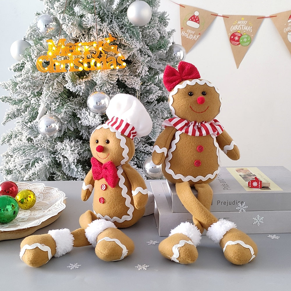 Large Gingerbread Man Doll Christmas Plush Leg Dolls Xmas Tree Ornaments New Year Kids Gift 2023 Christmas Decorations for Home acacuss