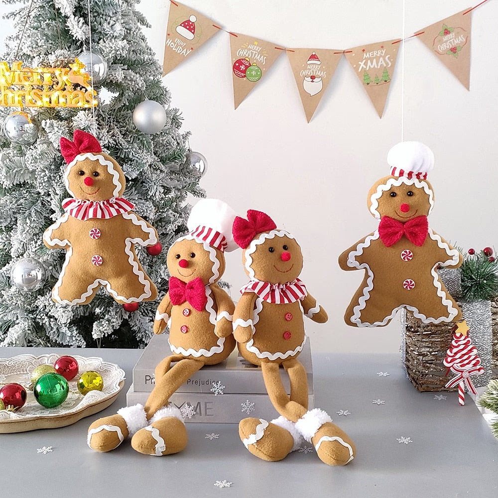 Large Gingerbread Man Doll Christmas Plush Leg Dolls Xmas Tree Ornaments New Year Kids Gift 2023 Christmas Decorations for Home acacuss