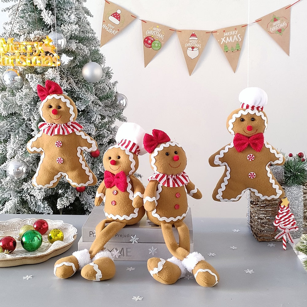 Large Gingerbread Man Doll Christmas Plush Leg Dolls Xmas Tree Ornaments New Year Kids Gift 2023 Christmas Decorations for Home acacuss