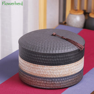 Large Hammered Ceramic Tea Caddy Pu'er Tea Wake Up Tea Pot Teaware Kung Fu Tea Set Coarse Pottery Tea Package Gift Box Storage acacuss