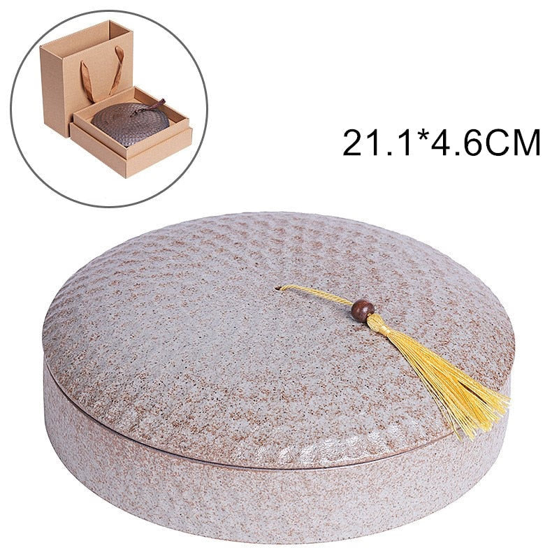 Large Hammered Ceramic Tea Caddy Pu'er Tea Wake Up Tea Pot Teaware Kung Fu Tea Set Coarse Pottery Tea Package Gift Box Storage acacuss