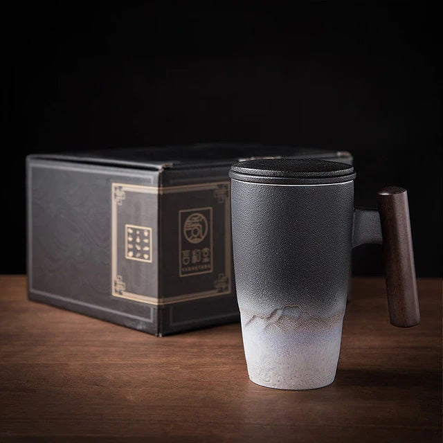 ACACUSS Large-capacity Mug, Ceramic Tea With Lid big tea cup with lid and infuser - Japanese Ceramic Tea Cup with Infuser  Coffee Cup - ACACUSS