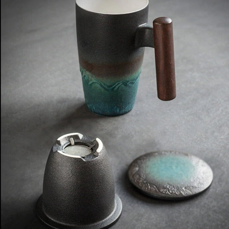 ACACUSS Large-capacity Mug, Ceramic Tea With Lid big tea cup with lid and infuser - Japanese Ceramic Tea Cup with Infuser  Coffee Cup - ACACUSS