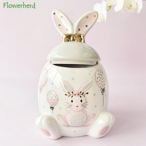 Large-capacity Pink Golden Rabbit Series Ceramic Tea Caddy Tea Container Home Cartoon Embossed Tea Storage Kitchen Canisters Set acacuss