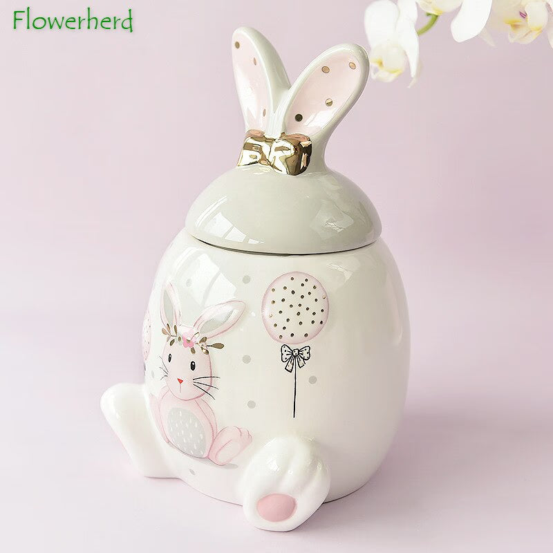 Large-capacity Pink Golden Rabbit Series Ceramic Tea Caddy Tea Container Home Cartoon Embossed Tea Storage Kitchen Canisters Set acacuss