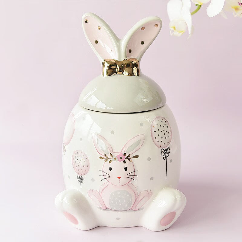 Large-capacity Pink Golden Rabbit Series Ceramic Tea Caddy Tea Container Home Cartoon Embossed Tea Storage Kitchen Canisters Set acacuss