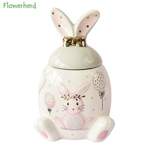 Large-capacity Pink Golden Rabbit Series Ceramic Tea Caddy Tea Container Home Cartoon Embossed Tea Storage Kitchen Canisters Set acacuss