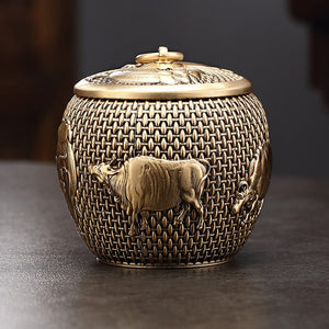 Light Luxury Brass Tea Pot Household Tea Bag Storage Pot Handmade Art Teapot Pu'er Tea Storage Pot Living Room Decoration acacuss