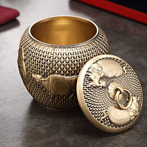 Light Luxury Brass Tea Pot Household Tea Bag Storage Pot Handmade Art Teapot Pu'er Tea Storage Pot Living Room Decoration acacuss