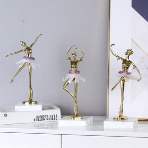Light Luxury Crystal Brass Ballet Dancing Girl Human Sculpture Fairy Porch Desktop Decoration Home Decoration Birthday Present acacuss