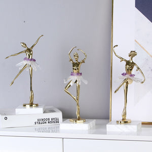 Light Luxury Crystal Brass Ballet Dancing Girl Human Sculpture Fairy Porch Desktop Decoration Home Decoration Birthday Present acacuss