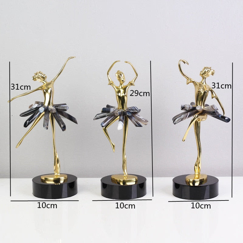 Light Luxury Crystal Brass Ballet Dancing Girl Human Sculpture Fairy Porch Desktop Decoration Home Decoration Birthday Present acacuss