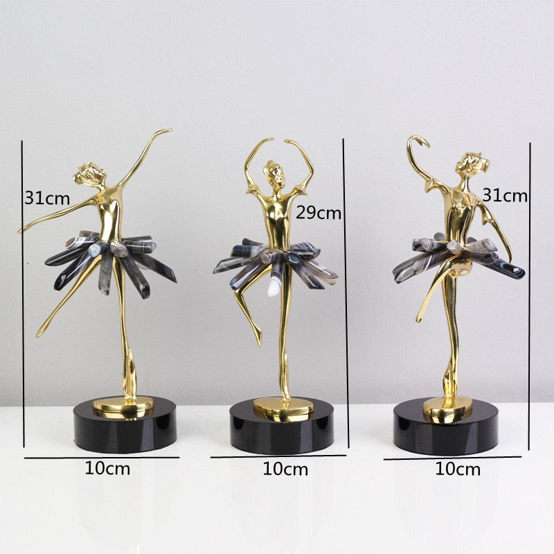 Light Luxury Crystal Brass Ballet Dancing Girl Human Sculpture Fairy Porch Desktop Decoration Home Decoration Birthday Present acacuss