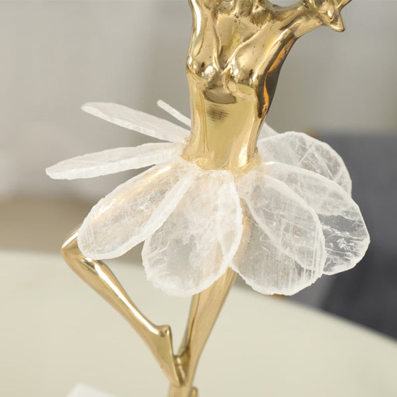 Light Luxury Crystal Brass Ballet Dancing Girl Human Sculpture Fairy Porch Desktop Decoration Home Decoration Birthday Present acacuss