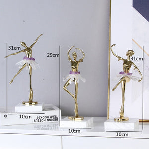 Light Luxury Crystal Brass Ballet Dancing Girl Human Sculpture Fairy Porch Desktop Decoration Home Decoration Birthday Present acacuss