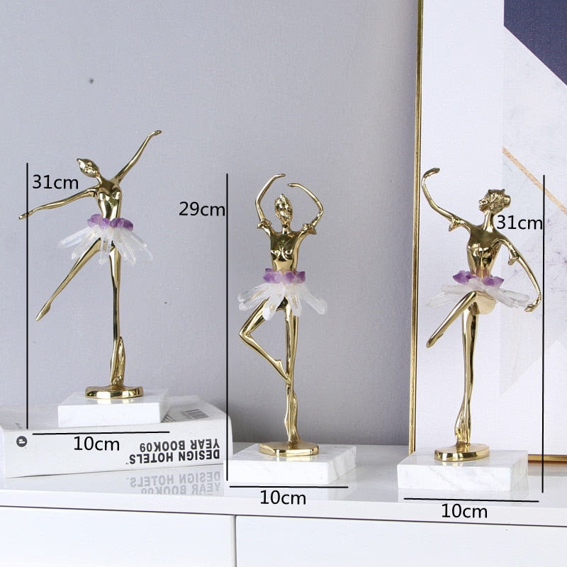 Light Luxury Crystal Brass Ballet Dancing Girl Human Sculpture Fairy Porch Desktop Decoration Home Decoration Birthday Present acacuss