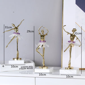Light Luxury Crystal Brass Ballet Dancing Girl Human Sculpture Fairy Porch Desktop Decoration Home Decoration Birthday Present acacuss