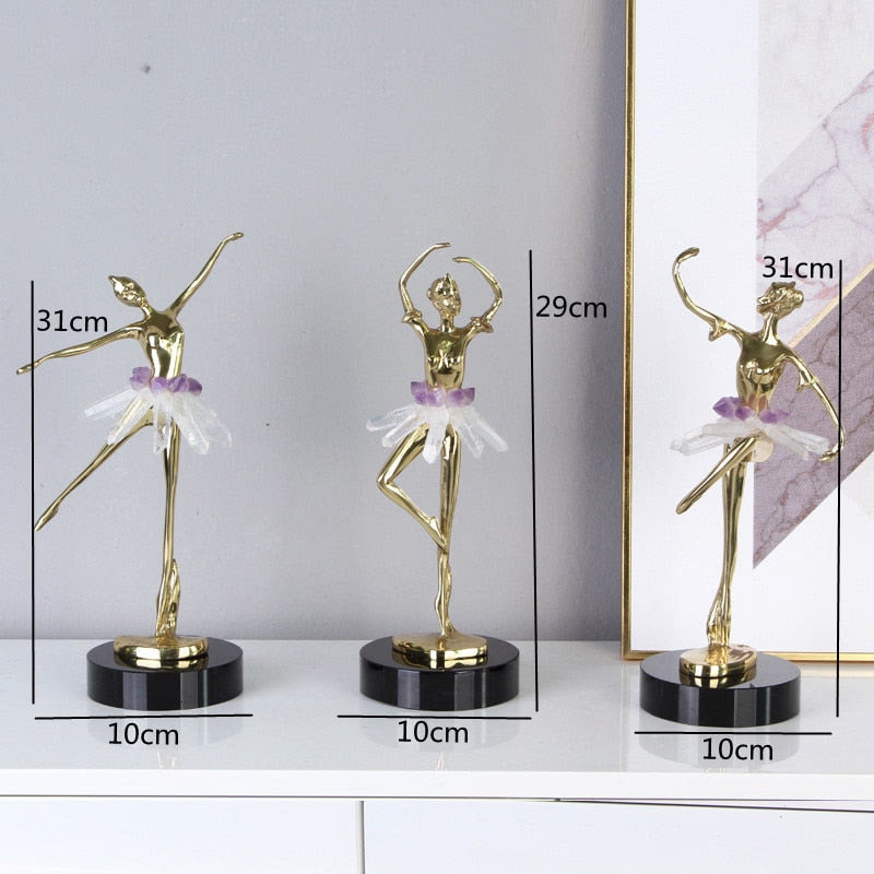 Light Luxury Crystal Brass Ballet Dancing Girl Human Sculpture Fairy Porch Desktop Decoration Home Decoration Birthday Present acacuss