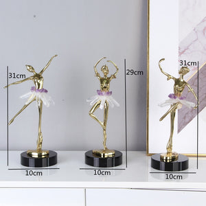 Light Luxury Crystal Brass Ballet Dancing Girl Human Sculpture Fairy Porch Desktop Decoration Home Decoration Birthday Present acacuss
