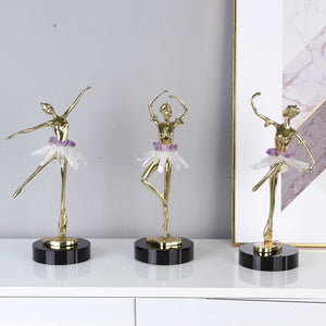 Light Luxury Crystal Brass Ballet Dancing Girl Human Sculpture Fairy Porch Desktop Decoration Home Decoration Birthday Present acacuss