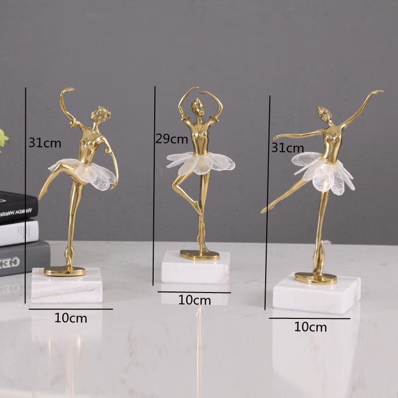 Light Luxury Crystal Brass Ballet Dancing Girl Human Sculpture Fairy Porch Desktop Decoration Home Decoration Birthday Present acacuss