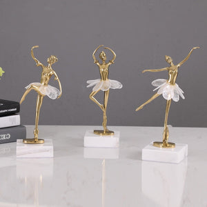Light Luxury Crystal Brass Ballet Dancing Girl Human Sculpture Fairy Porch Desktop Decoration Home Decoration Birthday Present acacuss