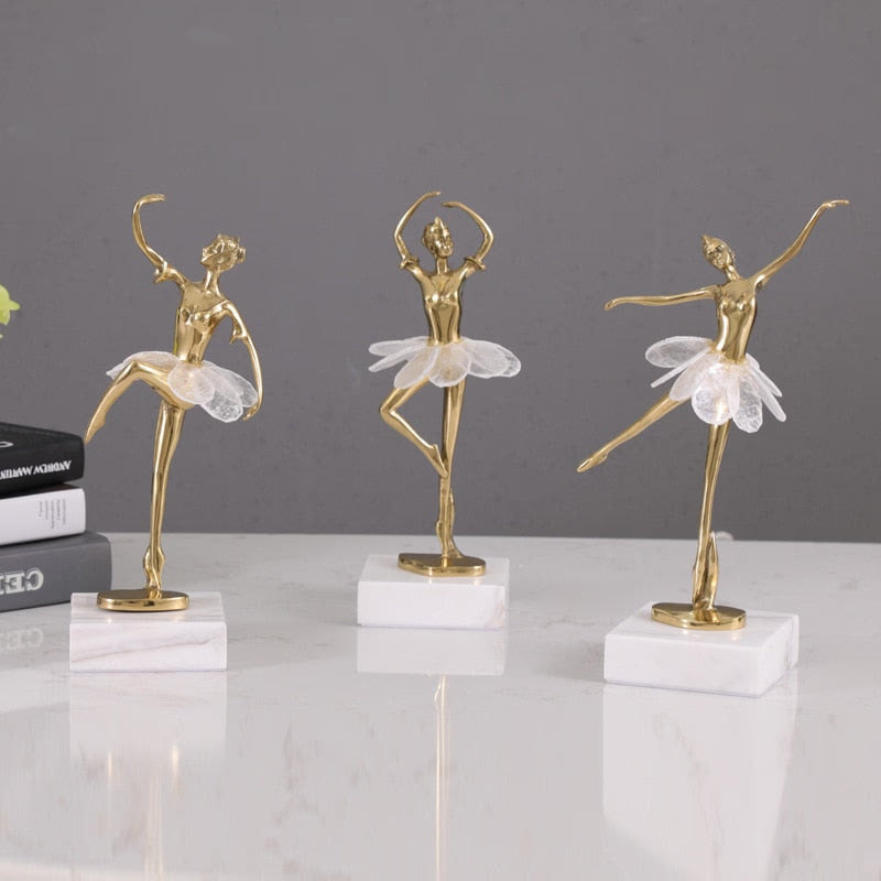 Light Luxury Crystal Brass Ballet Dancing Girl Human Sculpture Fairy Porch Desktop Decoration Home Decoration Birthday Present acacuss