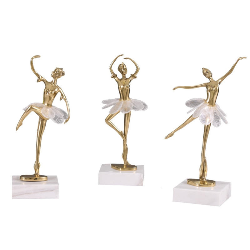 Light Luxury Crystal Brass Ballet Dancing Girl Human Sculpture Fairy Porch Desktop Decoration Home Decoration Birthday Present acacuss