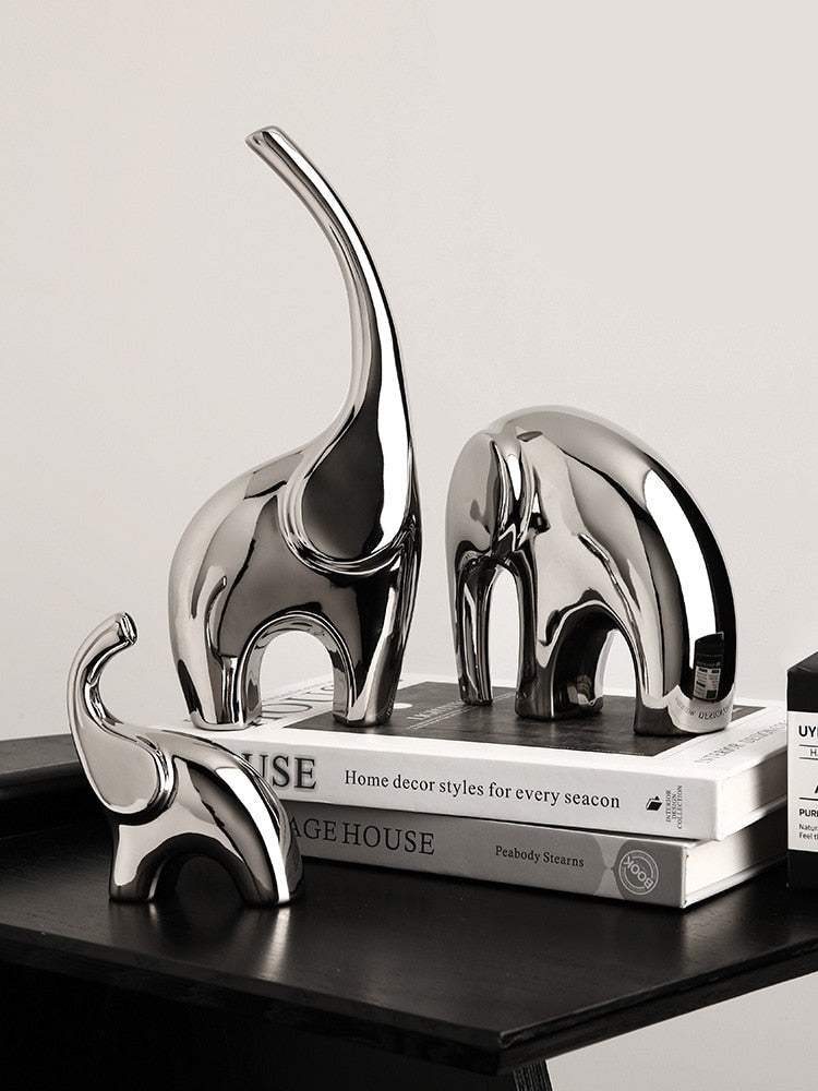 Light Luxury Home Furnishings Electroplating Silver Elephant Crafts Living Room Wine Cabinet TV Cabinet Decorations Ornaments acacuss