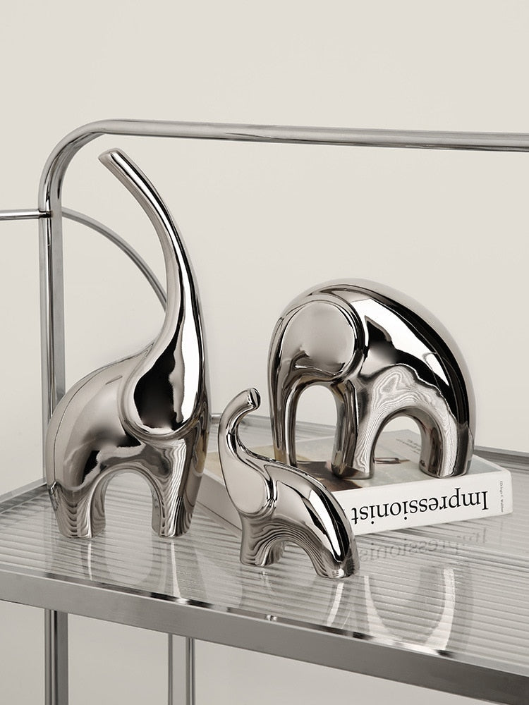 Light Luxury Home Furnishings Electroplating Silver Elephant Crafts Living Room Wine Cabinet TV Cabinet Decorations Ornaments acacuss