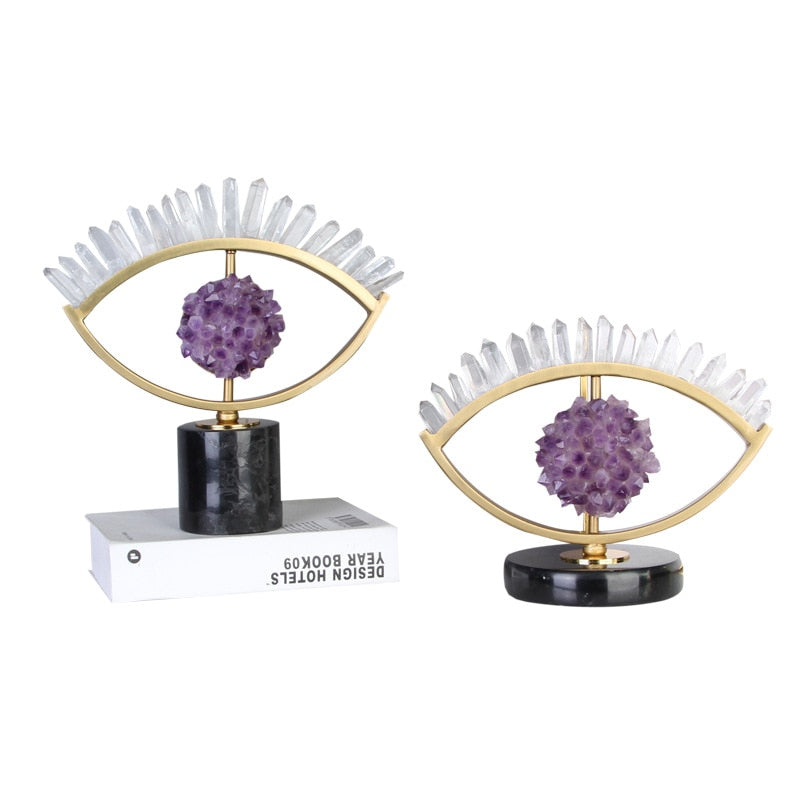 Light Luxury Metal Lucky Ornament Purple Crystal Eye Creative Crafts Living Room Decoration Opening Gift Home Decor Accessories acacuss