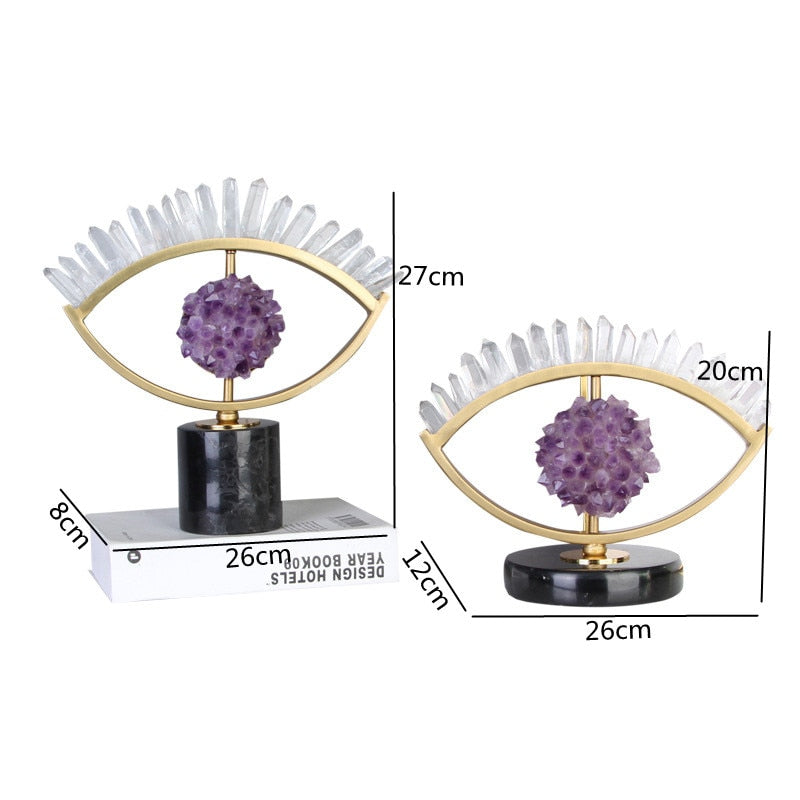 Light Luxury Metal Lucky Ornament Purple Crystal Eye Creative Crafts Living Room Decoration Opening Gift Home Decor Accessories acacuss