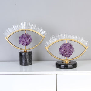 Light Luxury Metal Lucky Ornament Purple Crystal Eye Creative Crafts Living Room Decoration Opening Gift Home Decor Accessories acacuss