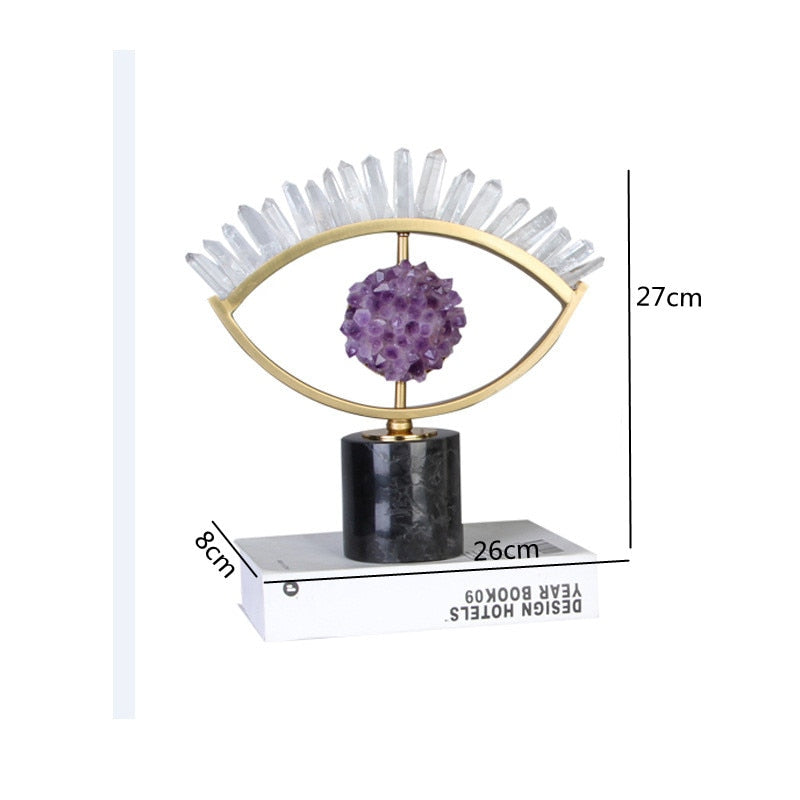 Light Luxury Metal Lucky Ornament Purple Crystal Eye Creative Crafts Living Room Decoration Opening Gift Home Decor Accessories acacuss
