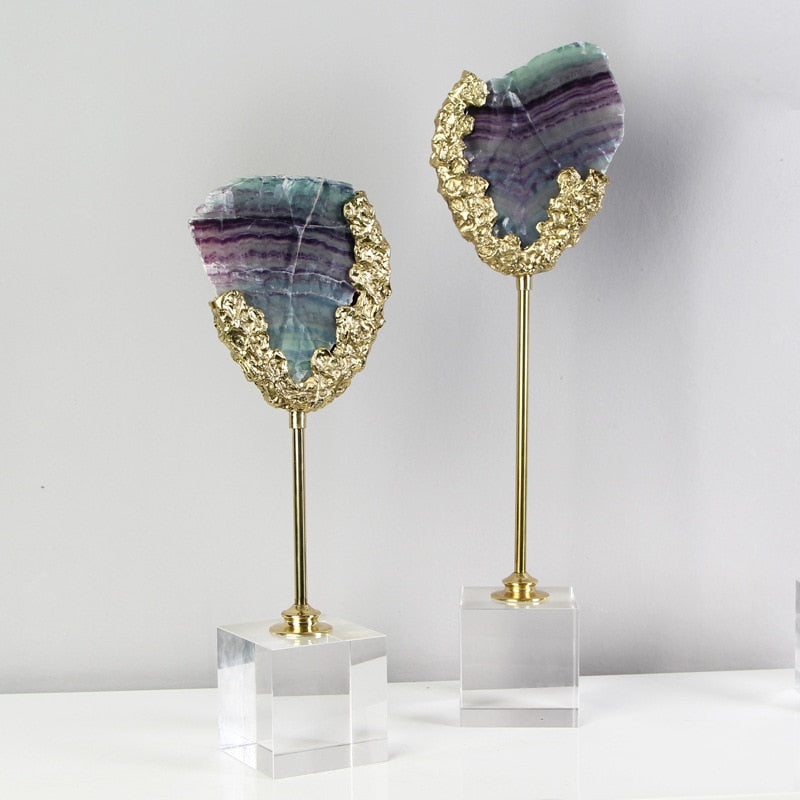 Light Luxury Natural Crystal Stone Green Fluorite Lucky Decoration Geometric Crafts Art Ornament Opening Gift Home Decoration acacuss