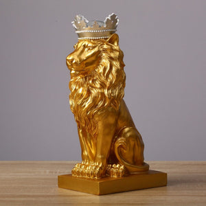 Lion Animal Figurines Resin Crown Lions Statue Handmade Artwork Gift Home Office Decor Ornament Living Room Desk Home Decor acacuss