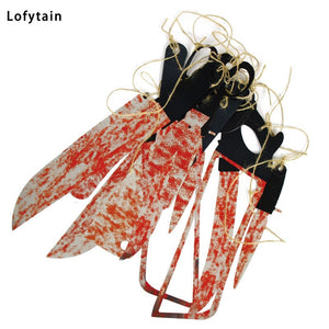 Lofytain 12pcs/lot Halloween Plastic Blood Knife Tools Sets Horror Spooky Haunted House Hanging Knife Garland Banner acacuss