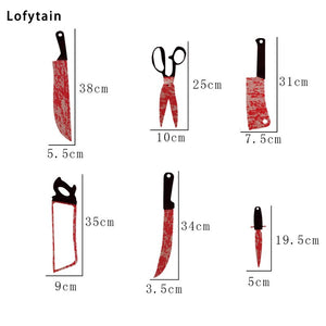 Lofytain 12pcs/lot Halloween Plastic Blood Knife Tools Sets Horror Spooky Haunted House Hanging Knife Garland Banner acacuss
