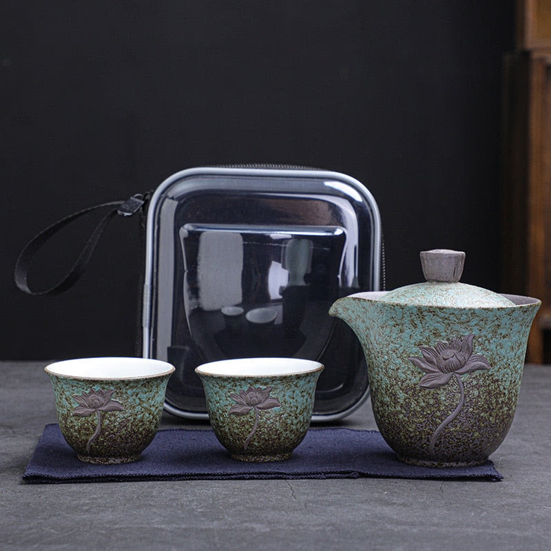 Lotus Kung Fu Travel Tea Set Ceramic Teapot Teacup Gaiwan Porcelain Teaset Kettles Teaware Sets Drinkware Tea Ceremony acacuss